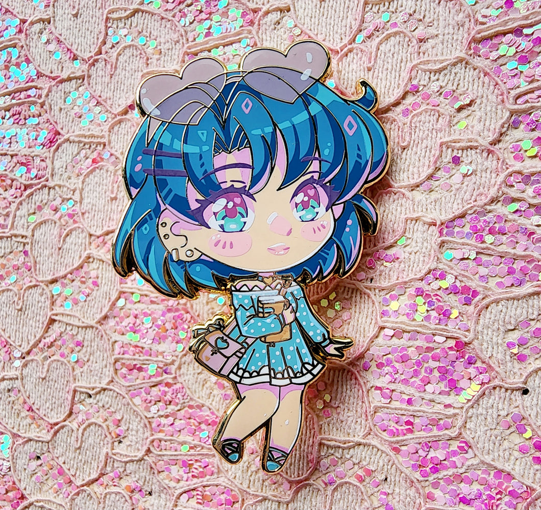 Blue Haired Bookworm Chibi pin