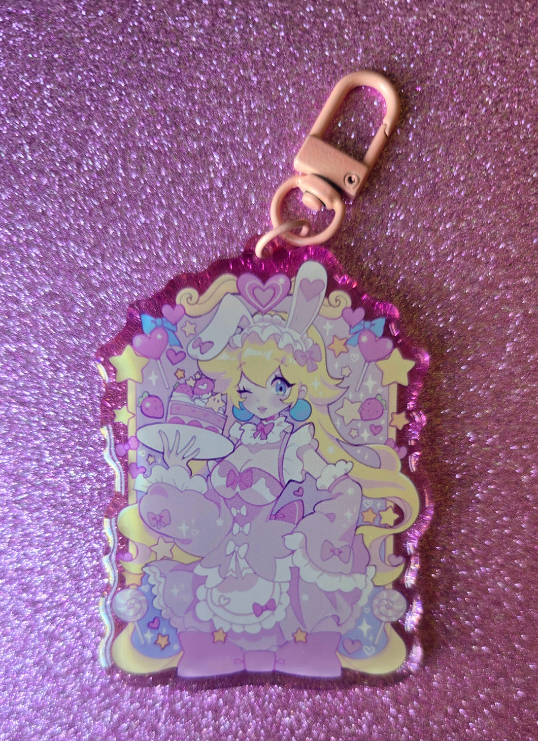 Gradient transparent Maid Bunny Peach Keychain